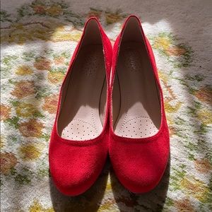Bright red suede shoes